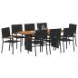 Preview: 9-teilige Garten Essgruppe Schwarz Poly-Rattan, Stapelbare Gartenstühle mit Kissen - 2-teiliges Set aus schwarzem Poly-Rattan