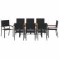 Preview: 9-teilige Garten Essgruppe Schwarz Poly-Rattan, Stapelbare Gartenstühle mit Kissen - 2-teiliges Set aus schwarzem Poly-Rattan