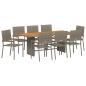 Preview: 9-teiliges Garten Esstisch Set Grau Poly-Rattan, Stapelbare Gartenstühle mit Kissen 2er Set Grau Poly-Rattan