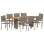 Preview: 9-teiliges Garten Esstisch Set Grau Poly-Rattan, Stapelbare Gartenstühle mit Kissen 2er Set Grau Poly-Rattan