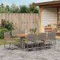 Preview: 9-teiliges Garten Esstisch Set Grau Poly-Rattan, Stapelbare Gartenstühle mit Kissen 2er Set Grau Poly-Rattan