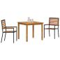 Preview: 3-teiliges Garten Esstisch Set schwarzes Poly Rattan Akazie, stapelbare Gartenstühle mit Kissen 2 Stück schwarz Poly Rattan