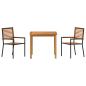 Preview: 3-teiliges Garten Esstisch Set schwarzes Poly Rattan Akazie, stapelbare Gartenstühle mit Kissen 2 Stück schwarz Poly Rattan