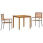 Preview: 3 teiliges Garten Essgruppe Grau Poly Rattan Akazie, Stapelbare Gartenstühle mit Kissen 2 Stück Grau Poly Rattan