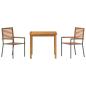 Preview: 3 teiliges Garten Essgruppe Grau Poly Rattan Akazie, Stapelbare Gartenstühle mit Kissen 2 Stück Grau Poly Rattan