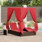 Preview: ARDEBO.de - Doppelte Sonnenliege Set aus 2 Braun und Rot Rattan und Polyester
