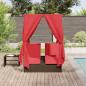 Preview: Doppelte Sonnenliege Set aus 2 Braun und Rot Rattan und Polyester