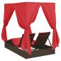 Preview: Doppelte Sonnenliege Set aus 2 Braun und Rot Rattan und Polyester