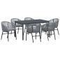 Preview: 7-teiliges Garten-Dining Set mit Kissen in Grau Poly Rattan