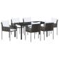 Preview: 7-teiliges Gartentischset mit Kissen Braun Poly Rattan