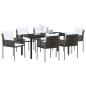 Preview: 7-teiliges Gartentischset mit Kissen Braun Poly Rattan