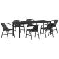 Preview: ARDEBO.de - 7-teiliges Garten-Ess-Set Schwarzes Poly-Rattan