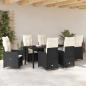 Preview: 7-teiliges Garten-Esszimmer-Set mit Kissen in Schwarz Poly-Rattan