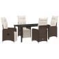 Preview: 5-tlg. braunes Garten-Esszimmer-Set mit Kissen aus Poly-Rattan