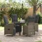 Preview: ARDEBO.de - 5-teiliges Garten-Esszimmer-Set mit Kissen Grau Poly-Rattan