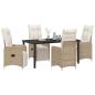 Preview: 5-teiliges Garten-Dining-Set mit Kissen Beige Poly Rattan