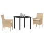 Preview: 3-teiliges Garten Essgruppe mit Kissen Beige Poly-Rattan, Gartentisch Schwarz 80x80x73 cm Tempered Glass