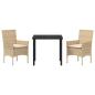 Preview: 3-teiliges Garten Essgruppe mit Kissen Beige Poly-Rattan, Gartentisch Schwarz 80x80x73 cm Tempered Glass