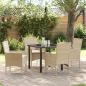 Preview: ARDEBO.de - 5-teilige Garten Essgruppe mit Kissen Beige Poly Rattan, Gartentisch Schwarz 80x80x73 cm Tempered Glass
