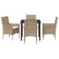 Preview: 5-teilige Garten Essgruppe mit Kissen Beige Poly Rattan, Gartentisch Schwarz 80x80x73 cm Tempered Glass