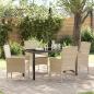 Preview: ARDEBO.de - 5-teiliges Garten Esstisch Set mit Kissen Beige Poly Rattan, Gartentisch Schwarz 140x80x73 cm Temperglas