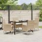 Preview: 5-teiliges Garten Esstisch Set mit Kissen Beige Poly Rattan, Gartentisch Schwarz 140x80x73 cm Temperglas