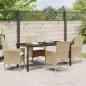 Preview: 5-teiliges Garten-Essset mit Kissen Beige Poly Rattan, Gartentisch Schwarz 160x80x73 cm Tempered Glass