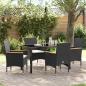 Preview: ARDEBO.de - 5-teilige Garten-Essgruppe mit Kissen Schwarz Rattan, Gartentisch Schwarz 140x80x73 cm Sicherheitsglas