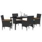 Preview: 5-teilige Garten-Essgruppe mit Kissen Schwarz Rattan, Gartentisch Schwarz 140x80x73 cm Sicherheitsglas