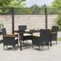 Preview: 5-teilige Garten-Essgruppe mit Kissen Schwarz Rattan, Gartentisch Schwarz 140x80x73 cm Sicherheitsglas