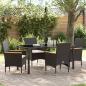 Preview: ARDEBO.de - 5-teilige Garten-Essgruppe mit Kissen Schwarz Poly-Rattan, Gartentisch Schwarz 160x80x73 cm Sicherheitsglas
