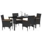 Preview: 5-teilige Garten-Essgruppe mit Kissen Schwarz Poly-Rattan, Gartentisch Schwarz 160x80x73 cm Sicherheitsglas