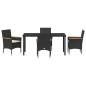 Preview: 5-teilige Garten-Essgruppe mit Kissen Schwarz Poly-Rattan, Gartentisch Schwarz 160x80x73 cm Sicherheitsglas