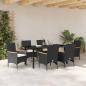 Preview: 7-teiliges Garten Essset mit Kissen Schwarz Poly Rattan, Gartentisch Schwarz 160x80x73 cm Sicherheitsglas