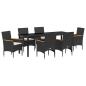 Preview: ARDEBO.de - 7-teilige Garten-Essgruppe mit Kissen Schwarz Poly-Rattan, Gartentisch Schwarz 200x80x73 cm mit Sicherheitsglas