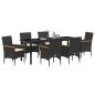 Preview: 7-teilige Garten-Essgruppe mit Kissen Schwarz Poly-Rattan, Gartentisch Schwarz 200x80x73 cm mit Sicherheitsglas