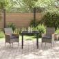 Preview: 3-teiliges Garten Essgruppen-Set mit Kissen Grau Poly Rattan, Gartentisch Schwarz 80x80x73 cm Tempered Glass