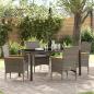 Preview: ARDEBO.de - 5 Teile Garten Essgruppe mit Kissen Grau Poly-Rattan, Gartentisch Schwarz 160x80x73 cm Sicherheitsglas