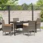 Preview: 5 Teile Garten Essgruppe mit Kissen Grau Poly-Rattan, Gartentisch Schwarz 160x80x73 cm Sicherheitsglas