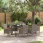 Preview: ARDEBO.de - 7-teiliges Garten Ess Set mit Kissen Grau Poly-Rattan, Gartentisch Schwarz 160x80x73 cm ESG-Glas