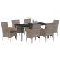 Preview: 7-teiliges Garten Ess Set mit Kissen Grau Poly-Rattan, Gartentisch Schwarz 160x80x73 cm ESG-Glas