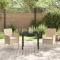 Preview: 3-teilige Garten-Essgruppe mit Kissen Beige Poly Rattan, Gartentisch Schwarz 80x80x73 cm gehärtetes Glas