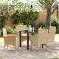 Preview: ARDEBO.de - 5-teiliges Garten Essgruppe mit Kissen Beige Poly Rattan, Gartentisch Schwarz 80x80x73 cm mit Sicherheitsglas