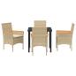 Preview: 5-teiliges Garten Essgruppe mit Kissen Beige Poly Rattan, Gartentisch Schwarz 80x80x73 cm mit Sicherheitsglas