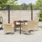 Preview: 5-teiliges Garten Essgruppe mit Kissen Beige Poly Rattan, Gartentisch Schwarz 80x80x73 cm mit Sicherheitsglas