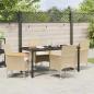 Preview: 5-teilige Garten-Essgruppe mit Kissen Beige Poly-Rattan, Gartentisch Schwarz 140x80x73 cm gehärtetes Glas