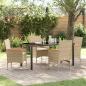 Preview: ARDEBO.de - 5-teiliges Garten Essset mit Kissen Beige Poly-Rattan, Gartentisch Schwarz 160x80x73 cm Temperglas