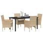 Preview: 5-teiliges Garten Essset mit Kissen Beige Poly-Rattan, Gartentisch Schwarz 160x80x73 cm Temperglas