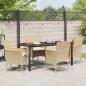 Preview: 5-teiliges Garten Essset mit Kissen Beige Poly-Rattan, Gartentisch Schwarz 160x80x73 cm Temperglas