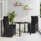 Preview: ARDEBO.de - 3-teiliges Garten-Dining-Set mit Kissen Schwarz Poly Rattan